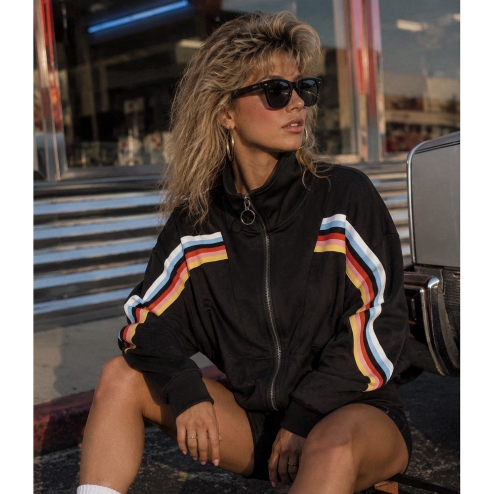 Express One Eleven Women Black Track Jacket XS Retro Vibes Boho Y2K‎ Petite TP